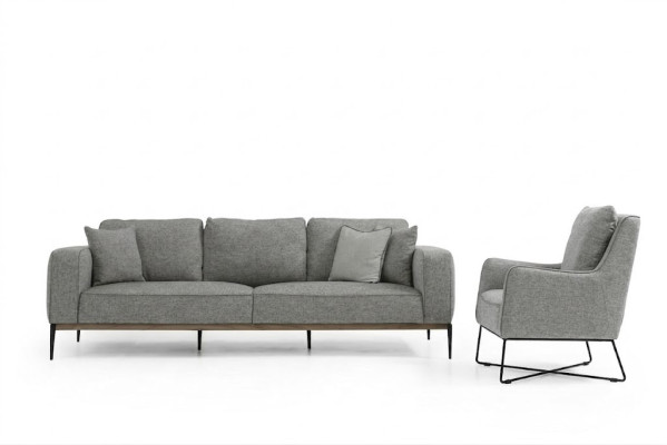 Zestaw sofowy 2 miejsce do siedzenia Fotel Dwuosobowe sofy materiałowe Nowoczesny design Szary