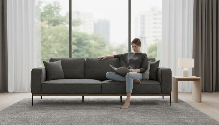 Sofa czteroosobowa 4 miejsce do siedzenia Sofy materiałowe Nowoczesny design Pokój dzienny Szary