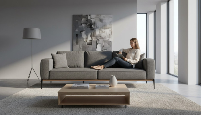 Dwuosobowa sofa 2 osobowa,sofy z tkaniny,nowoczesny design, salon, szary.