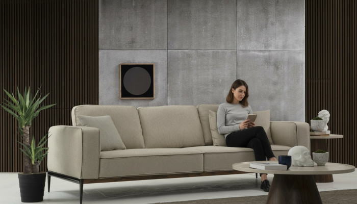 Sofa czteroosobowa 4 miejsce do siedzenia Materiałowe Sofy Nowoczesny Design Salon Beżowy