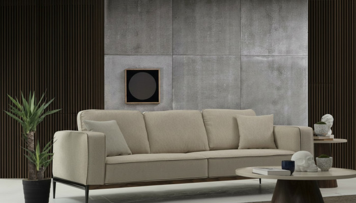 Sofa czteroosobowa 4 miejsce do siedzenia Materiałowe Sofy Nowoczesny Design Salon Beżowy
