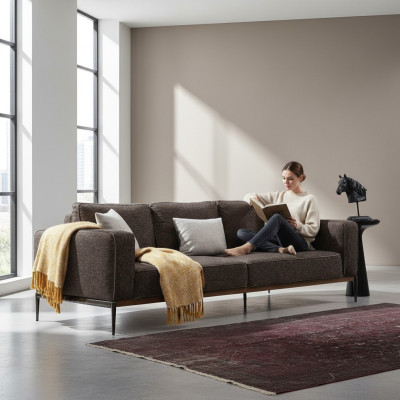 Sofa czteroosobowa 4 miejsce do siedzenia Sofy materiałowe Nowoczesny design Pokój dzienny Szary