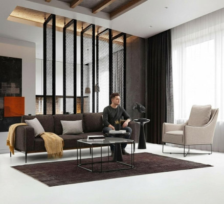 Zestaw sofowy 3 miejsce do siedzenia Fotel Trzyosobowe sofy z szarego materiału Nowoczesny design