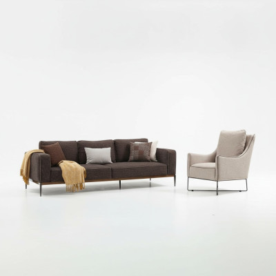 Zestaw sofowy 2 miejsce do siedzenia Fotel Dwumiejscowe sofy z szarego materiału Nowoczesny design