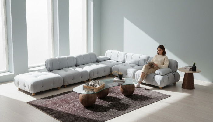 Narożnikowa kanapa Materiał Sofy do salonu Narożnik Szary Nowoczesny poliester Design