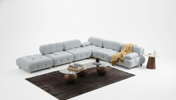 Narożnikowa kanapa Materiał Sofy do salonu Narożnik Szary Nowoczesny poliester Design