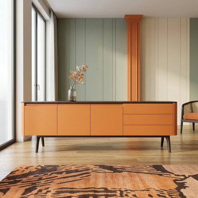 Komoda Kredens Luxury Szafki Komody Salon Drewno Meble Pomarańczowy