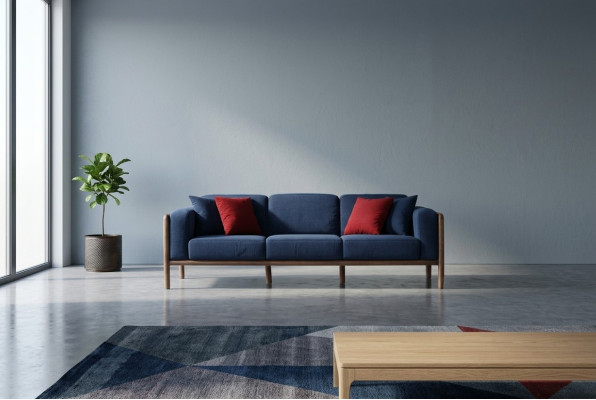 Sofa 3 miejsce do siedzenia Trzyosobowa Nowoczesna materiałowa Sofa w kolorze niebieskim Design Salon Nowość