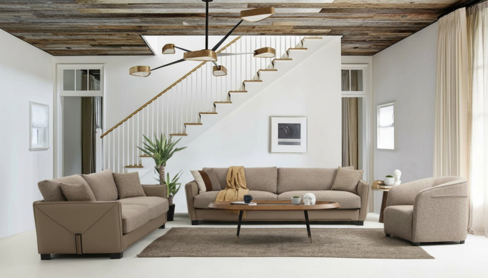 Nowoczesny Zestaw sofowy Set 331 miejsce do siedzenia Fotel trzyosobowy Modern Material Beige Zestaw 3-częściowy