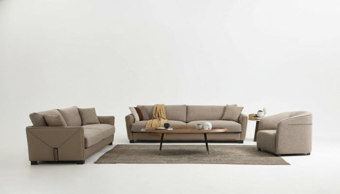 Nowoczesny Zestaw sofowy Set 331 miejsce do siedzenia Fotel trzyosobowy Modern Material Beige Zestaw 3-częściowy