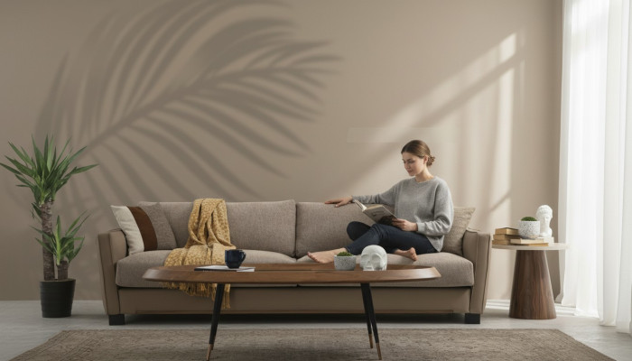 Sofa 4 miejsce do siedzenia Czteroosobowa nowoczesna materiałowa beżowa sofa Design Living Room