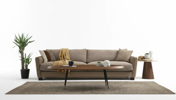 Sofa 4 miejsce do siedzenia Czteroosobowa nowoczesna materiałowa beżowa sofa Design Living Room