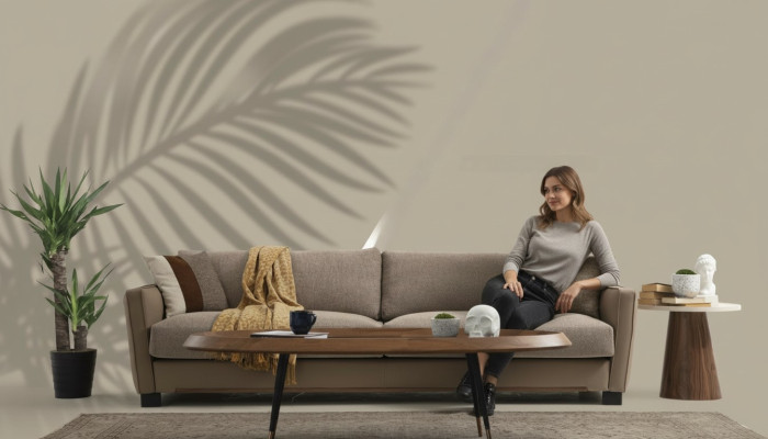 Sofa 3 miejsce do siedzenia Trzyosobowa nowoczesna materiałowa beżowa sofa Design Living Room