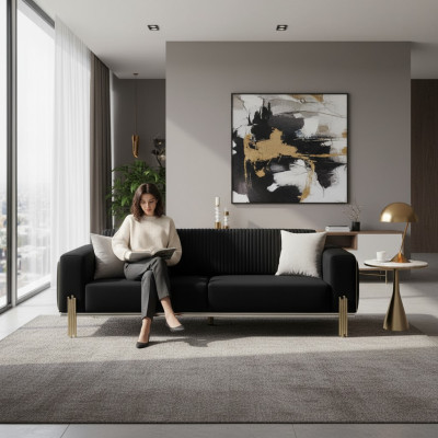 Nowoczesna czarna trzyosobowa sofa ze stalą ochronną Podkładka Couch Sofas Design
