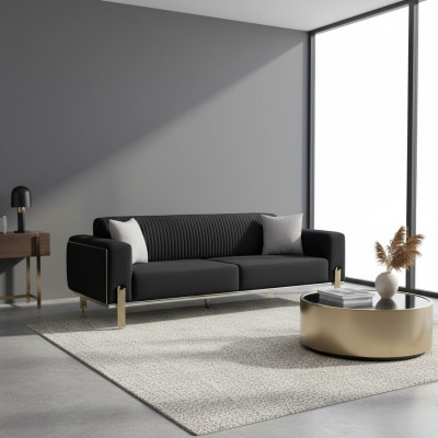 Nowoczesna czarna trzyosobowa sofa ze stalą ochronną Podkładka Couch Sofas Design