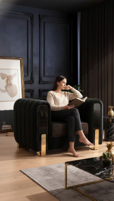 Czarne Fotel Ears Fotel Luksusowy design Salon Jednomiejscowy Nowoczesny