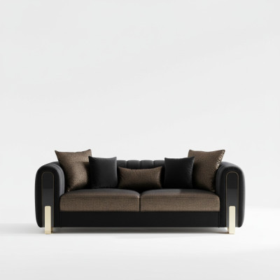 Sofa Trzyosobowa Trzyosobowa Nowoczesny Materiał Czarny Sofy Design Salon