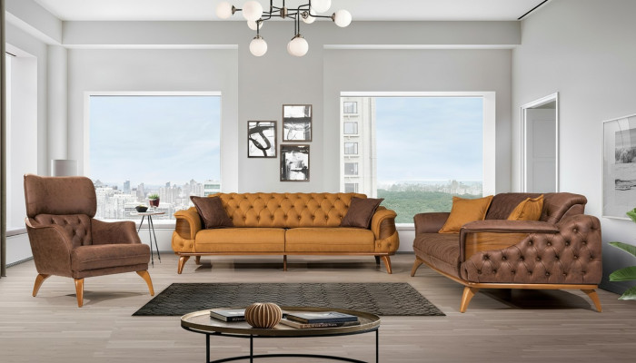 Zestaw luksusowych sof Chesterfield, trzyosobowy Fotel, 3-częściowy