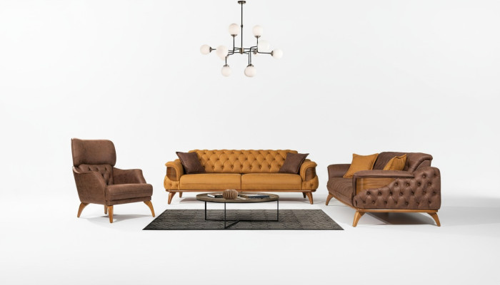 Zestaw luksusowych sof Chesterfield, trzyosobowy Fotel, 3-częściowy