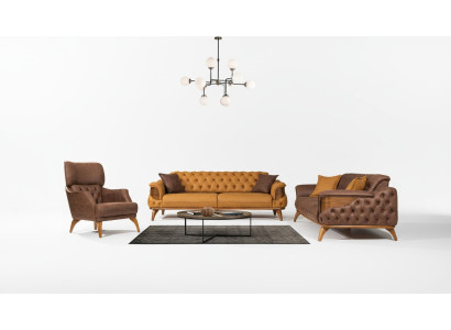 Zestaw luksusowych sof Chesterfield, trzyosobowy Fotel, 3-częściowy