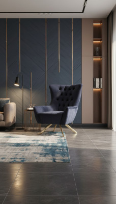 Fotel Chesterfield EarsFotel Materiał Niebieski Poliester Jednoosobowy do salonu