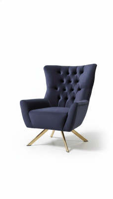 Fotel Chesterfield EarsFotel Materiał Niebieski Poliester Jednoosobowy do salonu
