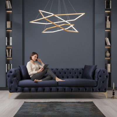 Trzyosobowa sofa Chesterfield ze stali nierdzewnej, luksusowa sofa niebieska, designerskie meble nowość
