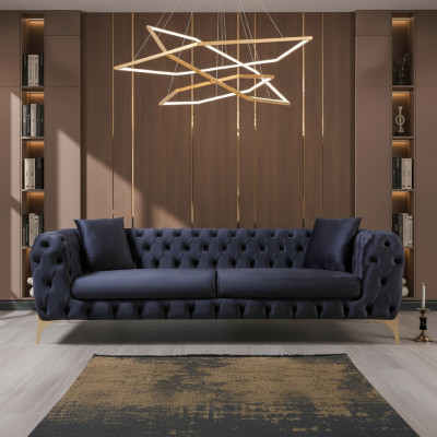 Trzyosobowa sofa Chesterfield ze stali nierdzewnej, luksusowa sofa niebieska, designerskie meble nowość