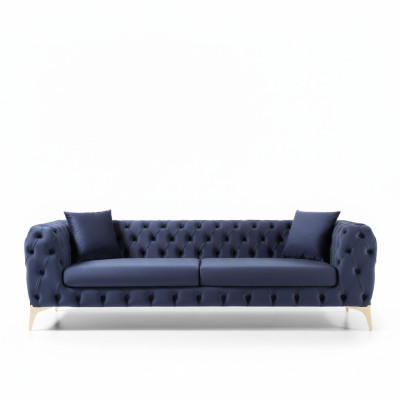 Trzyosobowa sofa Chesterfield ze stali nierdzewnej, luksusowa sofa niebieska, designerskie meble nowość