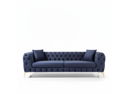 Trzyosobowa sofa Chesterfield ze stali nierdzewnej, luksusowa sofa niebieska, designerskie meble nowość
