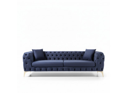 Trzyosobowa sofa Chesterfield ze stali nierdzewnej, luksusowa sofa niebieska, designerskie meble nowość