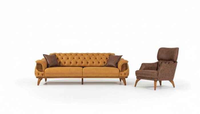 Nowoczesny zestaw wypoczynkowy Chesterfield trzyosobowe luksusowe sofy Fotel żółty 2-częściowy