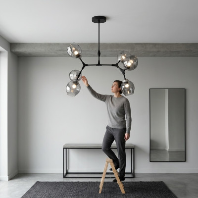 Lampa sufitowa żyrandol żyrandol żyrandol sufitowy Nowoczesne Szkło Czarny Nowy