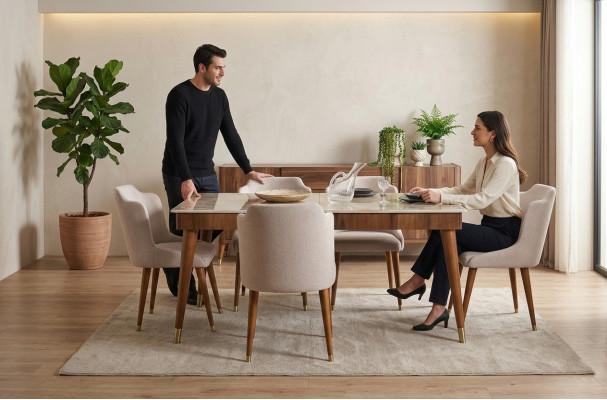 jadalnia Drewno stoły Zestaw do jadalni Krzesło Grupa New Tabela 4x Design Krzesła 5-częściowy