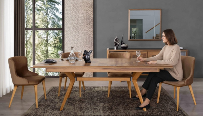 Designerski Zestaw Drewno Ess jadalnia Tabela 4x Lehn Krzesła Zestaw Ustawić Podkładkę 5-częściową