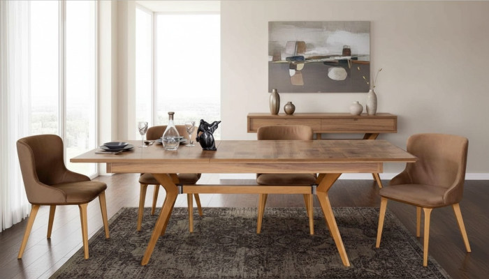 Designerski Zestaw Drewno Ess jadalnia Tabela 4x Lehn Krzesła Zestaw Ustawić Podkładkę 5-częściową
