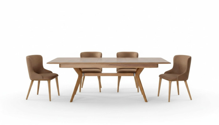 Designerski Zestaw Drewno Ess jadalnia Tabela 4x Lehn Krzesła Zestaw Ustawić Podkładkę 5-częściową