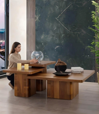 Drewniany stolik kawowy zestaw 3 sztuki. Zestawy Tabela Sofa do Salonu Drewno stoły Meble