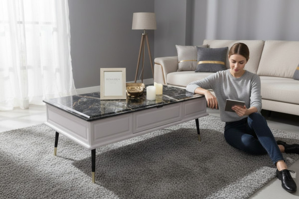 Pokój dzienny stolik kawowy Kamienny wygląd Tabela Stolik sofa stoły do ​​salonu