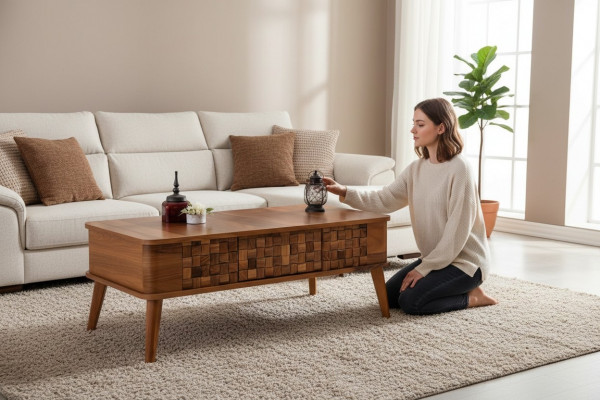 Designerski stolik kawowy stoły Prostokątny Drewno Salon Tabela Modern Meble Luxury