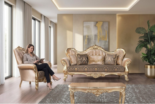 Chesterfield Zestaw sofowy Couch Podkładka Meble Baroque Rokoko Tabela 3-częściowa
