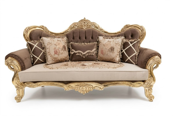 Chesterfield Barokowa Sofa Trzyosobowa Sofa Materiał Złote Meble