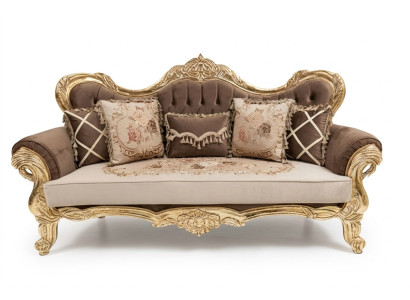 Chesterfield Barokowa Sofa Trzyosobowa Sofa Materiał Złote Meble