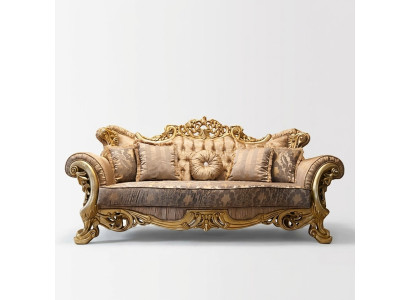 Chesterfield Barokowa Sofa Trzyosobowa Meble Sofa Kanapy Materiał Złoty