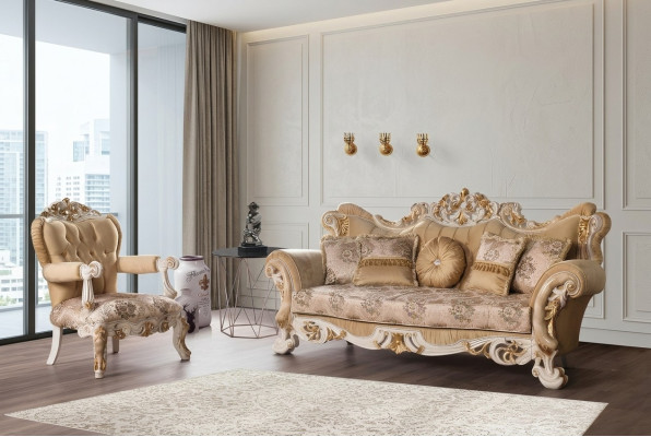 Salon Luksusowa Sofa Beżowa Zestaw sofowy Sofy Fotel 3+1 miejsce do siedzenia Material Design