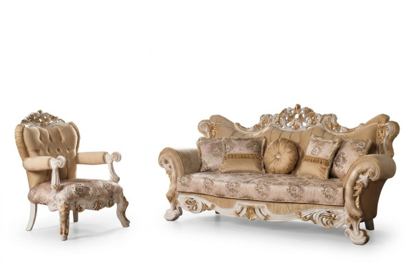Salon Luksusowa Sofa Beżowa Zestaw sofowy Sofy Fotel 3+1 miejsce do siedzenia Material Design