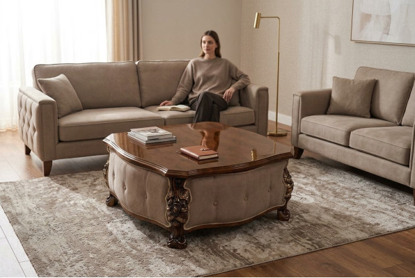 Drewno stolik kawowy Klasyczny salon stoły Meble Brown Square