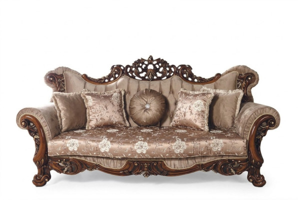 Barokowa trzyosobowa kanapa Chesterfield Meble Sofa Kanapy Materiał Brązowy