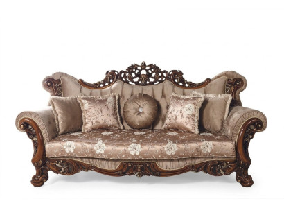 Barokowa trzyosobowa kanapa Chesterfield Meble Sofa Kanapy Materiał Brązowy