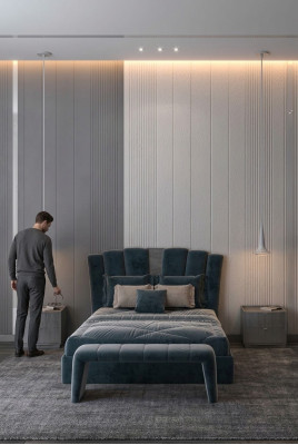 Luksusowe podwójne łóżka hotelowe Meble włoskie Nowoczesne łóżko Niebieski design tapicerki